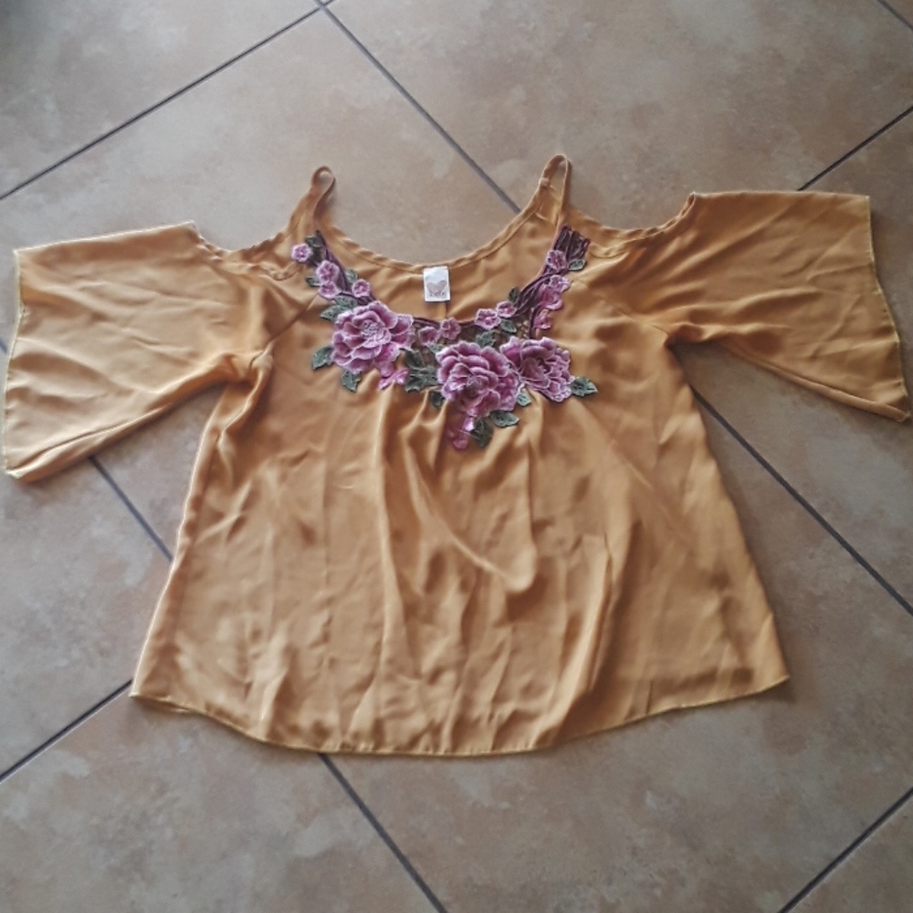 Mustard color embroidered top